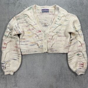 Kimchi Blue Cardigan Crop Sweater Womens Small Cream Jumbo Cable Knit V Neck